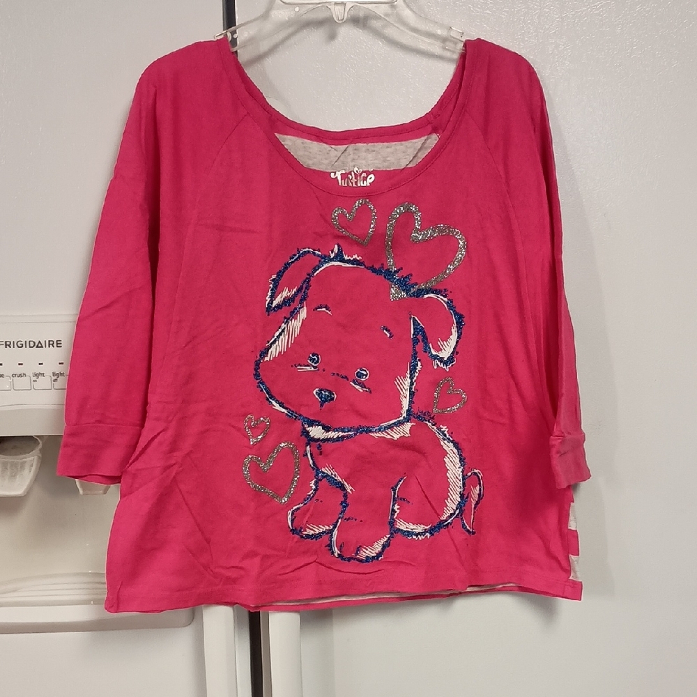 Justice Pink Sequin Graphic  Crop Top with Puppy Design Girl`s Plus Size 16